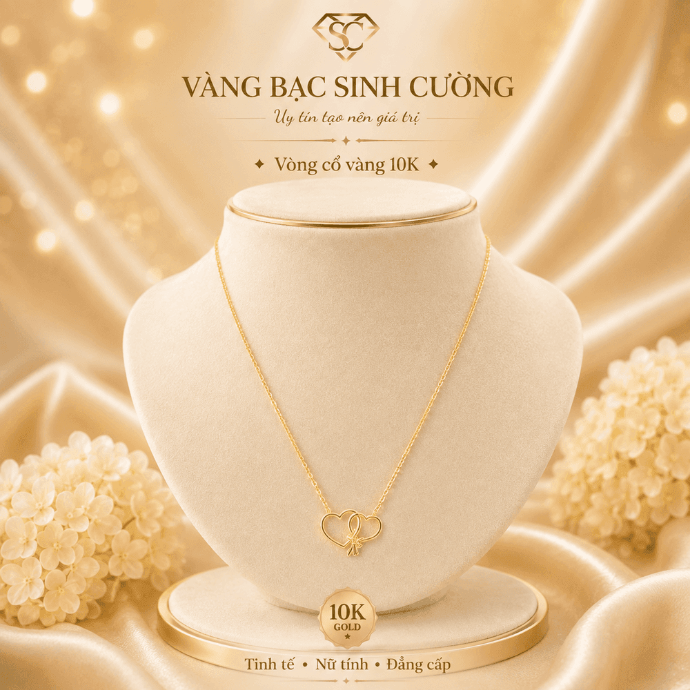 Vòng Cổ Vàng 10K Song Tâm Tình Yêu — Vàng tây 10K