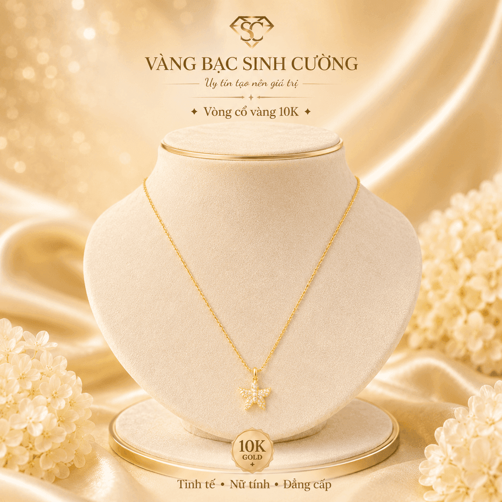 Vòng Cổ Vàng 10K Cánh Bướm Ánh Kim — Vàng tây 10K