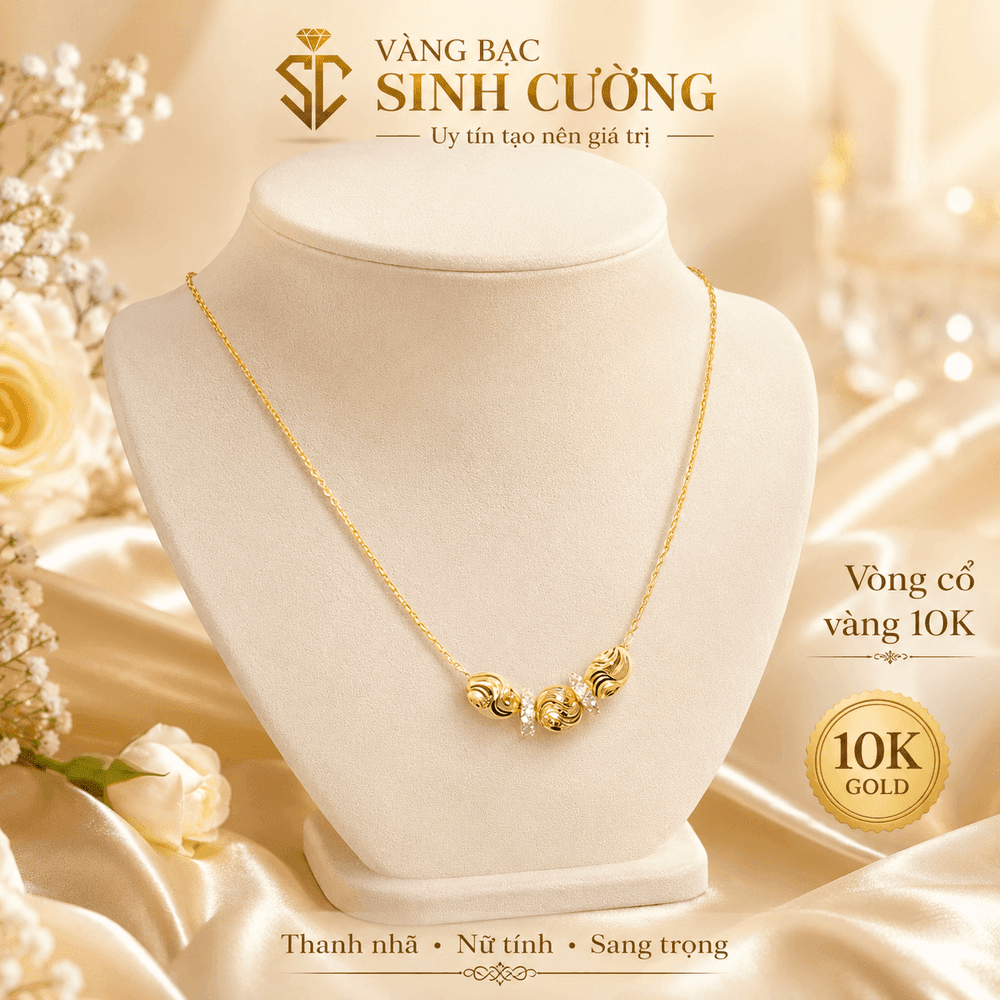 Vòng Cổ Vàng 10K Tam Châu Hoàng Kim — Vàng tây 10K
