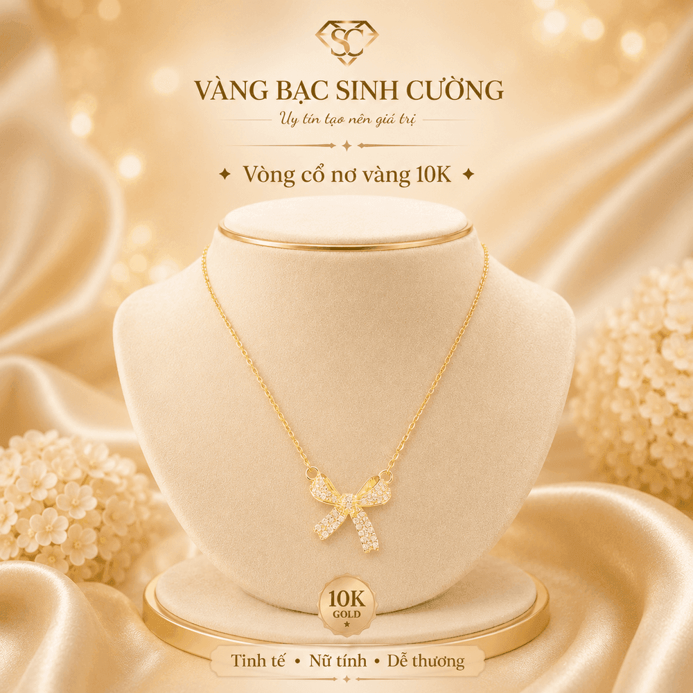 Vòng Cổ Nữ Vàng 10K Nơ Ánh Kim — Vàng tây 10K