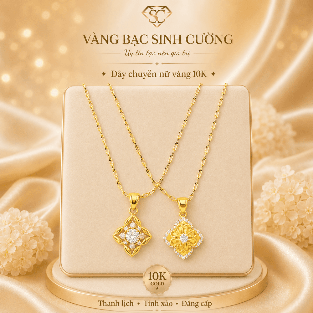 Vòng Cổ Nữ Vàng 10K Hoa Ngọc Thanh Nhã — Vàng tây 10K