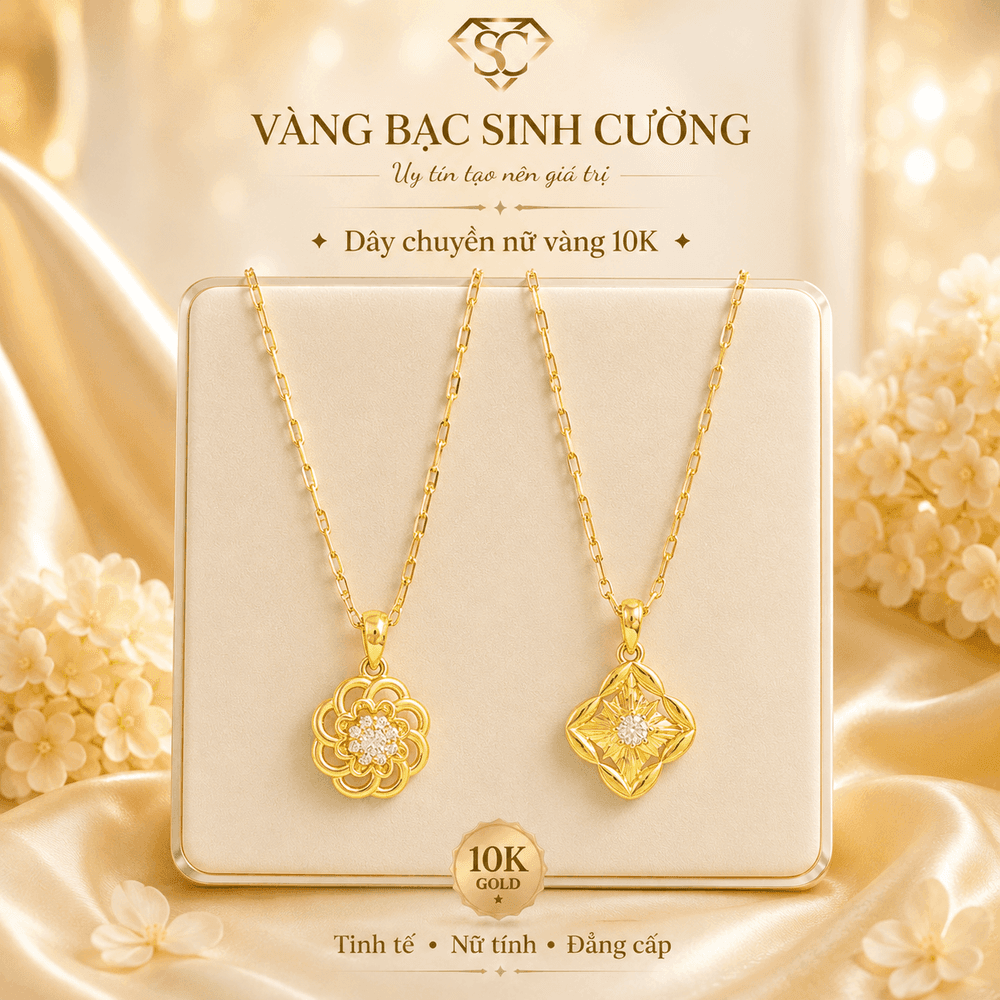 Vòng Cổ Nữ Vàng 10K Hoa Sao Ánh Kim — Vàng tây 10K