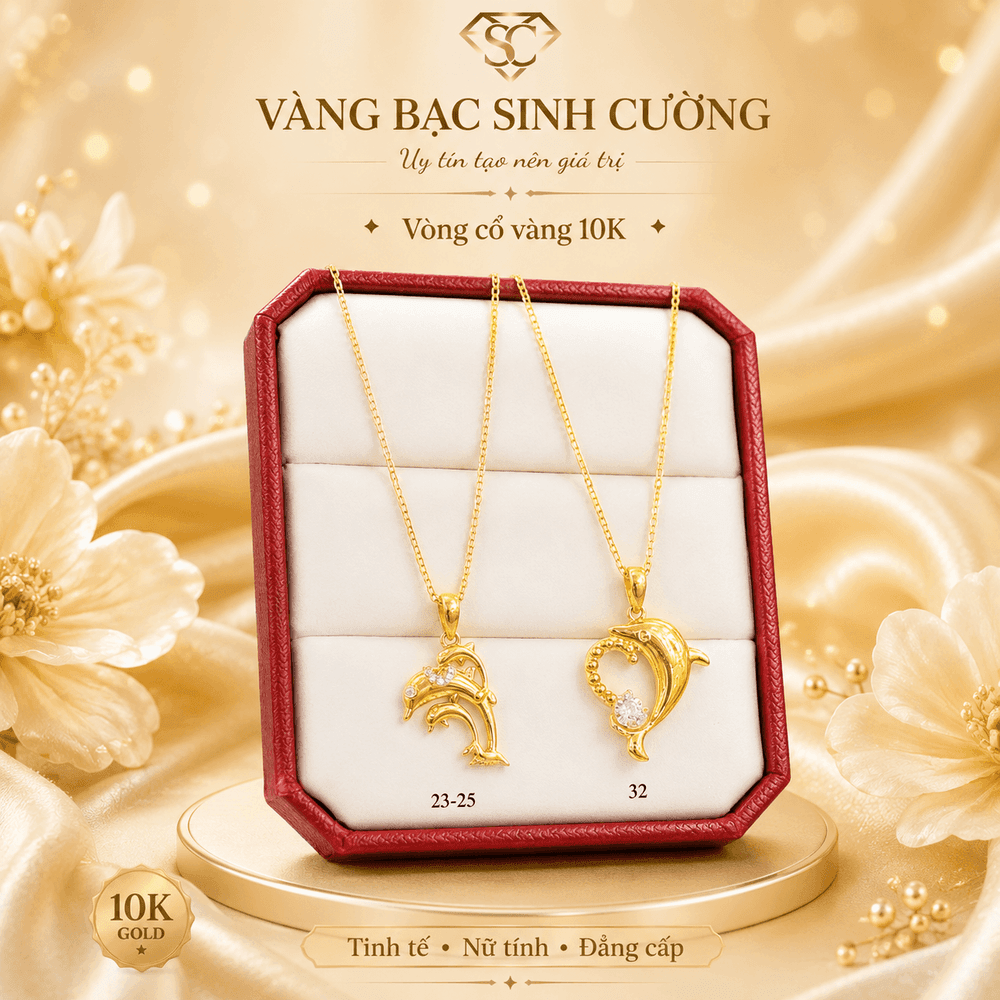 Vòng Cổ Nữ Vàng 10K Cá Heo May Mắn — Vàng tây 10K