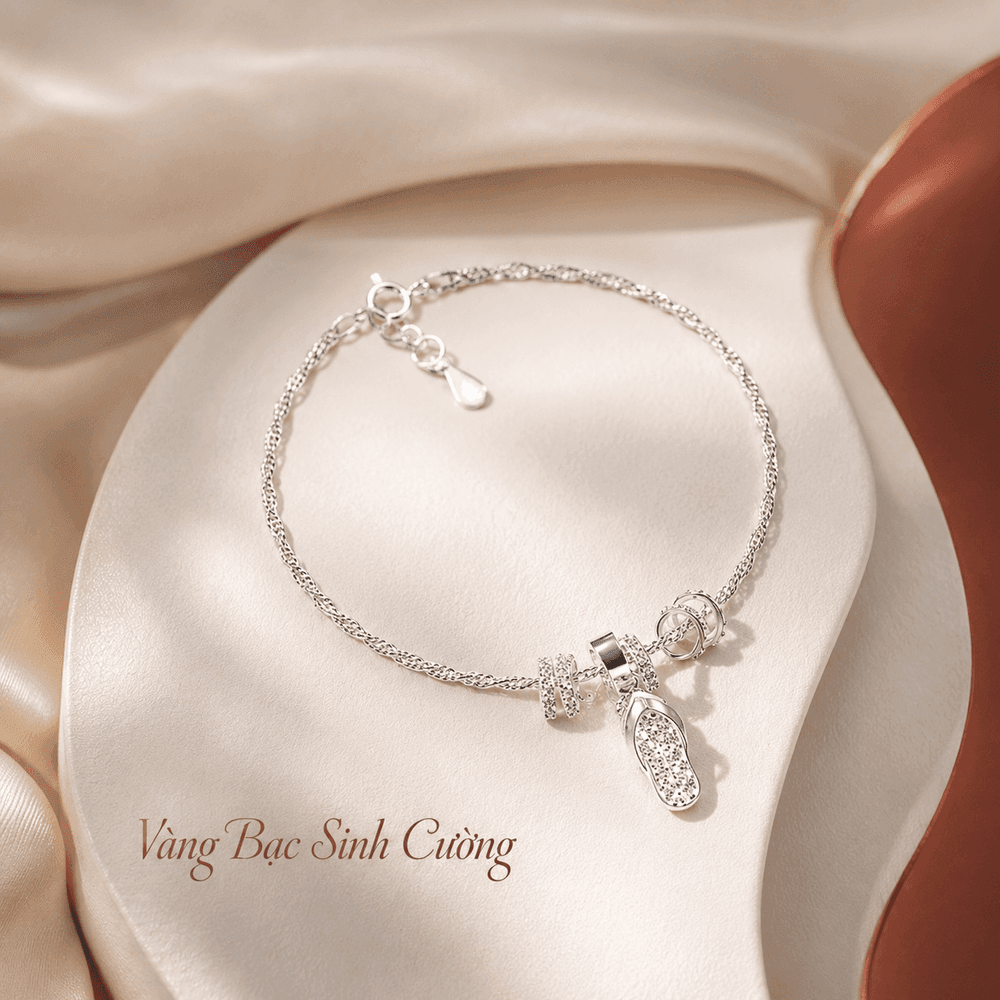Vòng Tay Bạc 925 Charm Giày Cao Gót – Cinderella Grace — Bạc