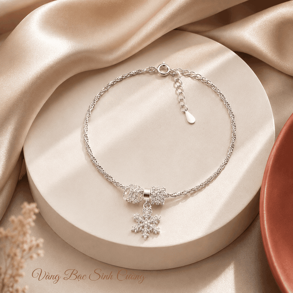 Vòng Tay Bạc 925 Charm Bông Tuyết – Snowflake Sparkle — Bạc