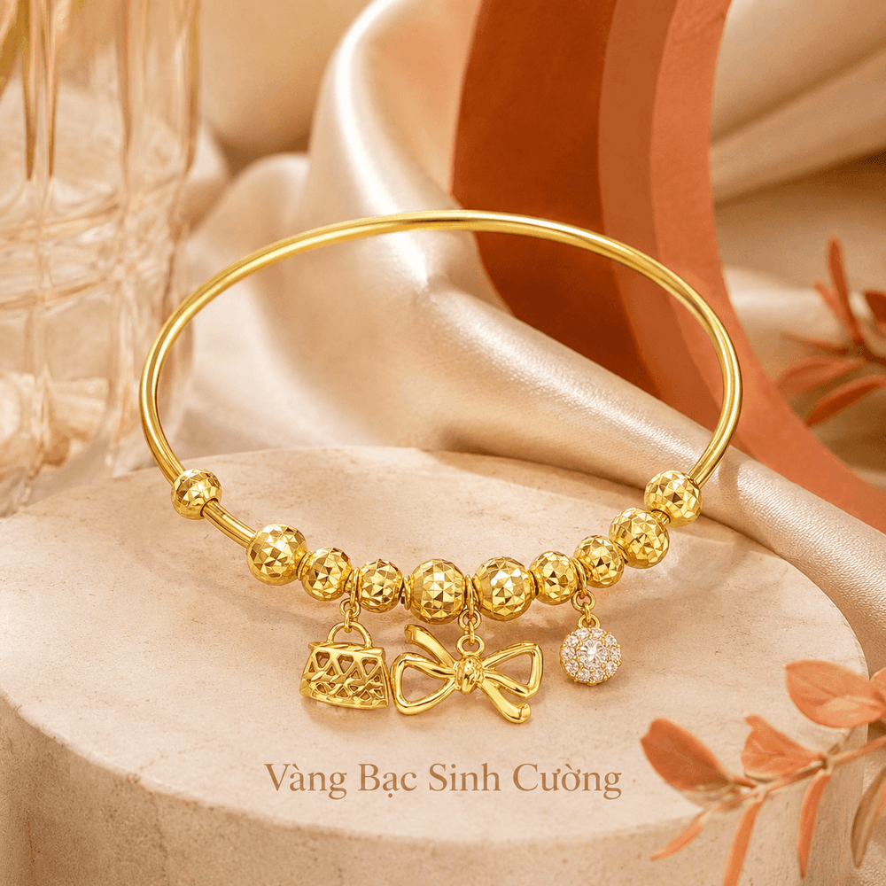 Vòng Tay Vàng 10K Charm Túi Xách & Nơ – Elegant Bow — Vàng tây 10K