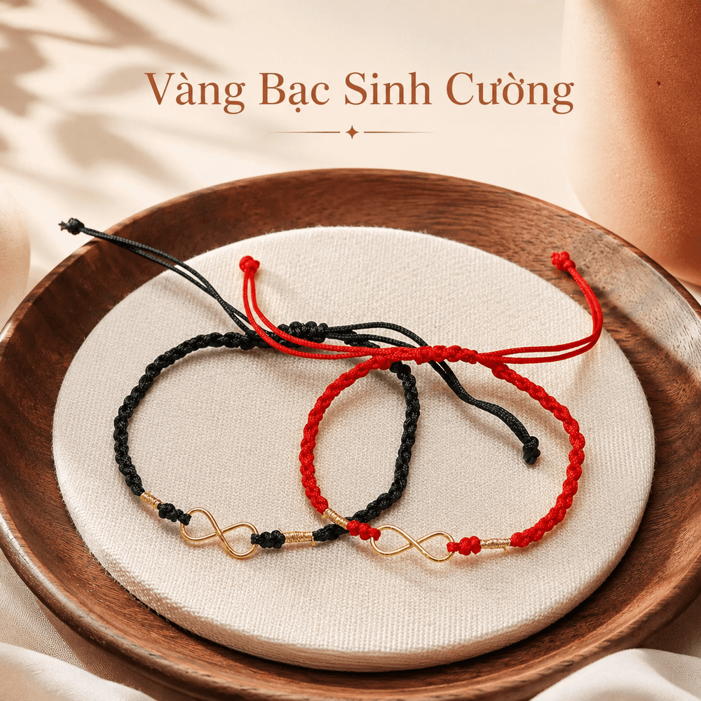 Vòng Tay Dây Đỏ & Đen Vàng 10K Charm Vô Cực – Infinite Love — Vàng tây 10K
