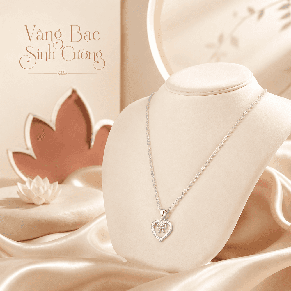 Vòng Cổ Bạc 925 Trái Tim Nơ Yêu Thương — Bạc