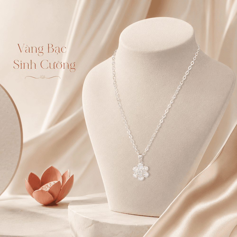 Vòng Cổ Bạc 925 Hoa Tuyết Pha Lê — Bạc