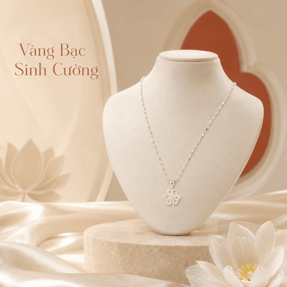 Vòng Cổ Bạc 925 Cỏ Bốn Lá May Mắn — Bạc